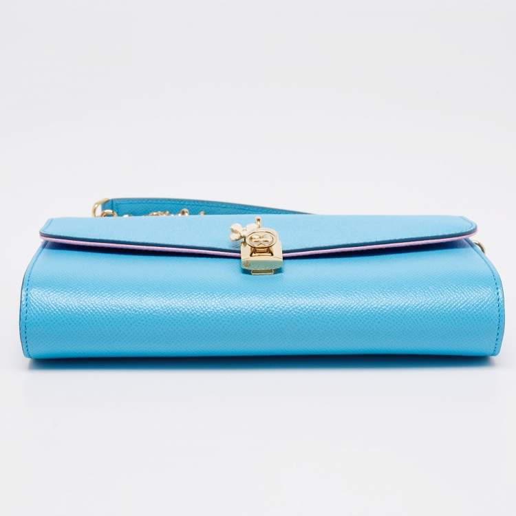 Pre Owned Dolce & Gabbana Blue Leather Padlock Chain Shoulder Bag