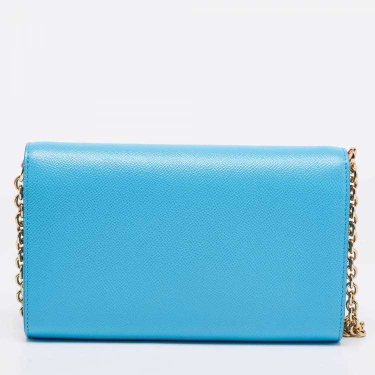 Pre Owned Dolce & Gabbana Blue Leather Padlock Chain Shoulder Bag
