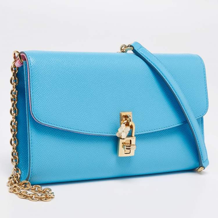 Pre Owned Dolce & Gabbana Blue Leather Padlock Chain Shoulder Bag