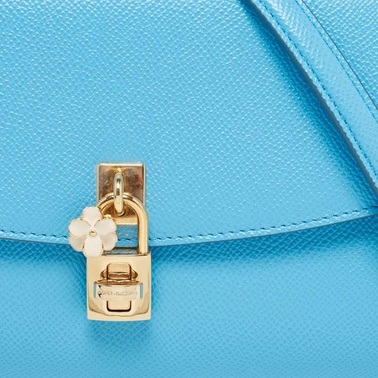 Pre Owned Dolce & Gabbana Blue Leather Padlock Chain Shoulder Bag