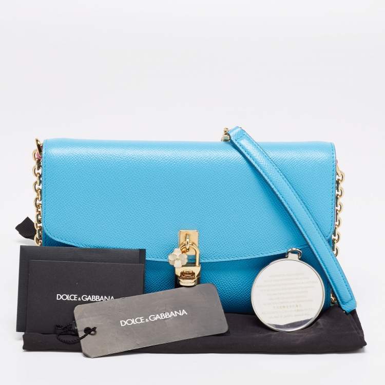 Pre Owned Dolce & Gabbana Blue Leather Padlock Chain Shoulder Bag