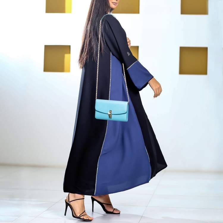 Pre Owned Dolce & Gabbana Blue Leather Padlock Chain Shoulder Bag