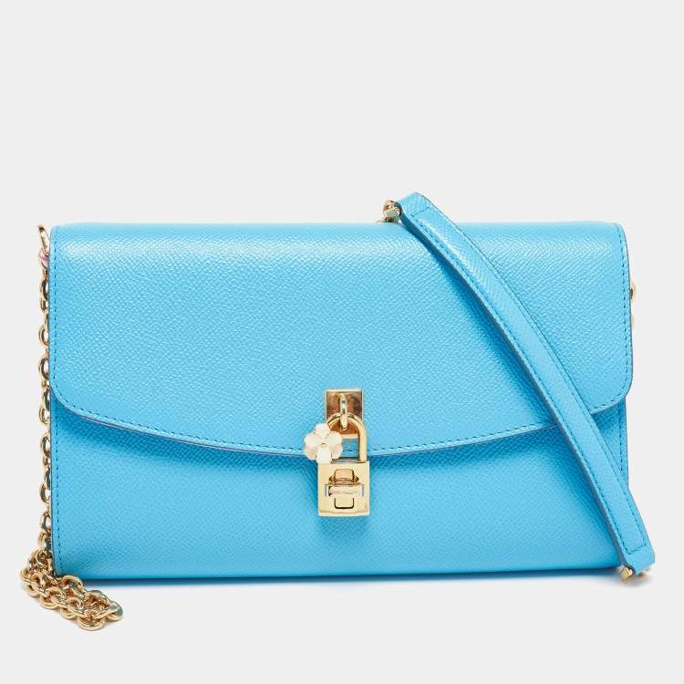 Pre Owned Dolce & Gabbana Blue Leather Padlock Chain Shoulder Bag