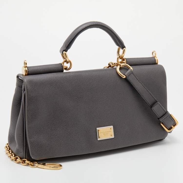 Pre Owned Dolce & Gabbana Grey Leather Top Handle Bag