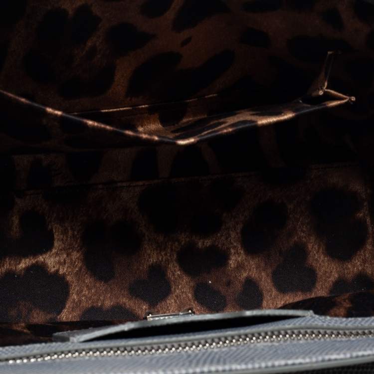 Pre Owned Dolce & Gabbana Light Blue  Lizard Embossed Leather Medium Miss Monica Top Handle Bag