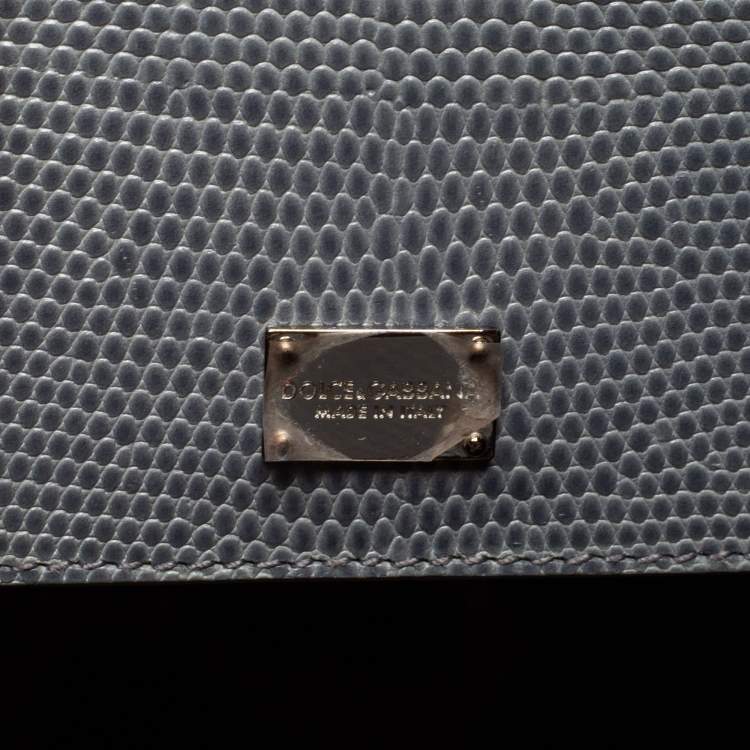 Pre Owned Dolce & Gabbana Light Blue  Lizard Embossed Leather Medium Miss Monica Top Handle Bag