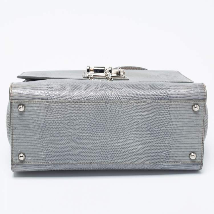 Pre Owned Dolce & Gabbana Light Blue  Lizard Embossed Leather Medium Miss Monica Top Handle Bag