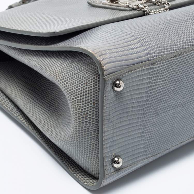 Pre Owned Dolce & Gabbana Light Blue  Lizard Embossed Leather Medium Miss Monica Top Handle Bag
