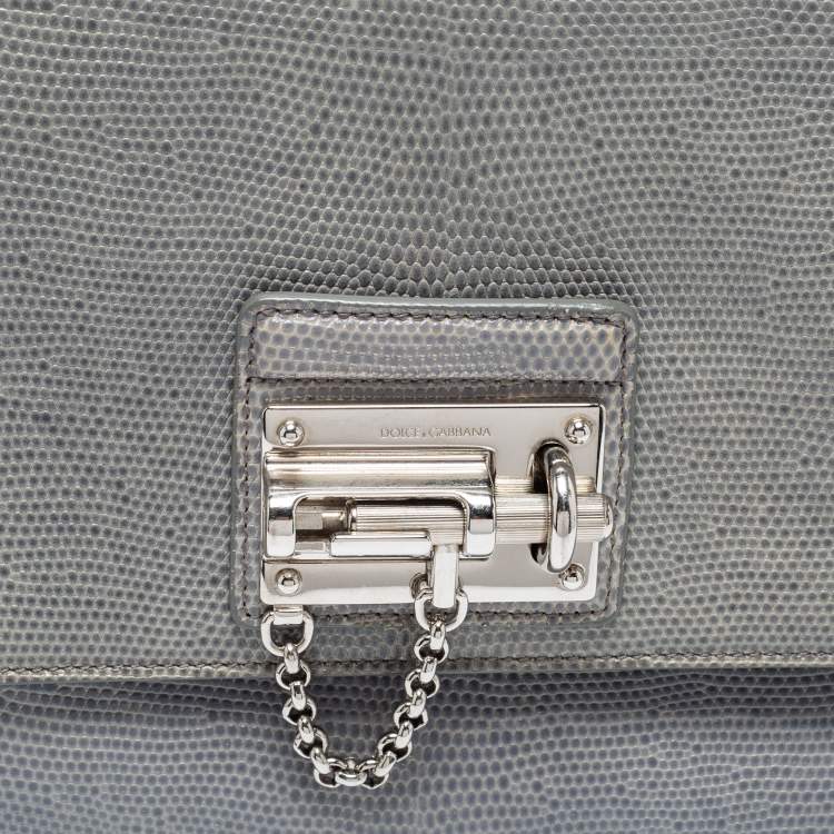 Pre Owned Dolce & Gabbana Light Blue  Lizard Embossed Leather Medium Miss Monica Top Handle Bag