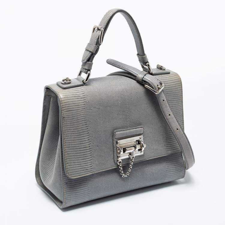 Pre Owned Dolce & Gabbana Light Blue  Lizard Embossed Leather Medium Miss Monica Top Handle Bag