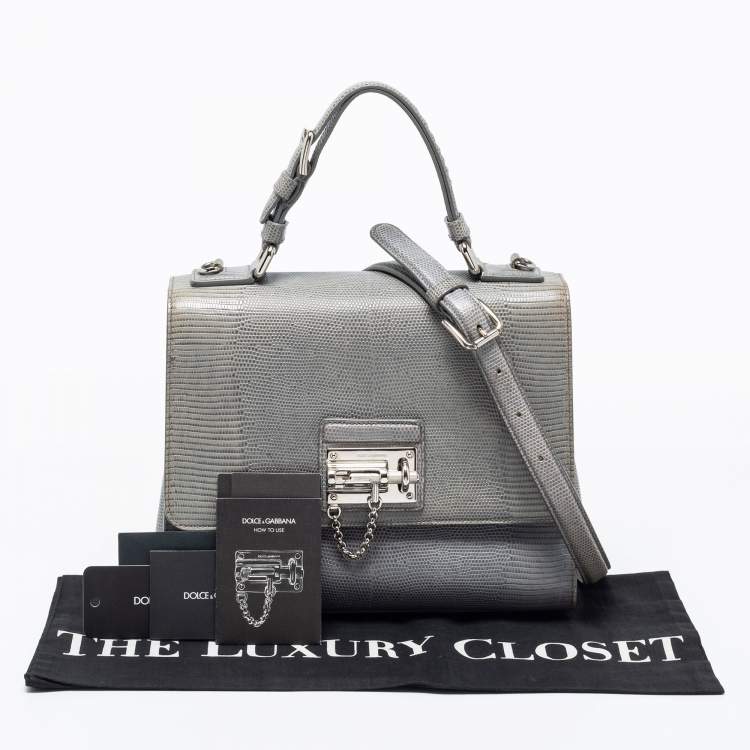 Pre Owned Dolce & Gabbana Light Blue  Lizard Embossed Leather Medium Miss Monica Top Handle Bag