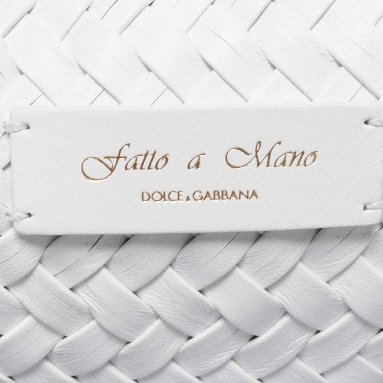 Pre Owned Dolce & Gabbana White Woven Leather Devotion Shoulder Bag
