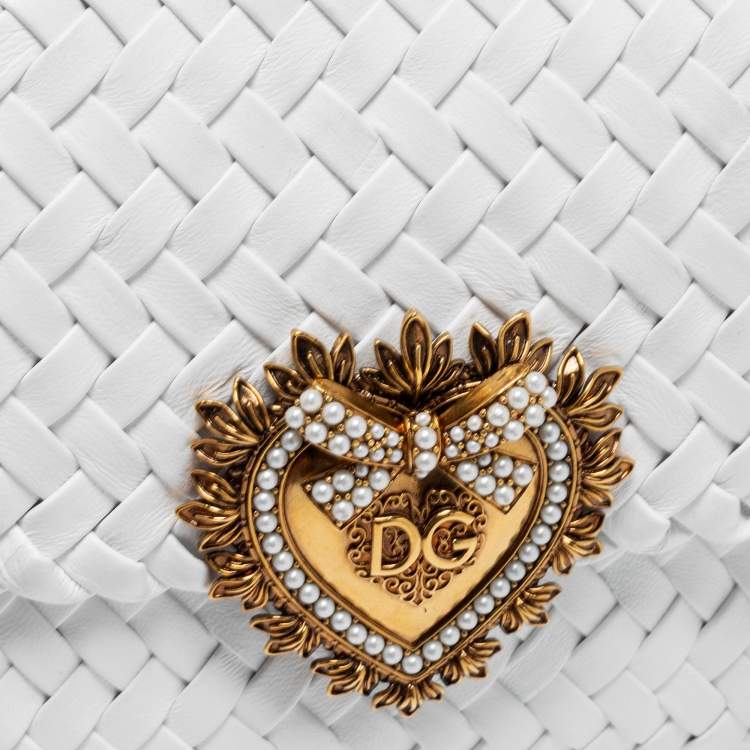 Pre Owned Dolce & Gabbana White Woven Leather Devotion Shoulder Bag