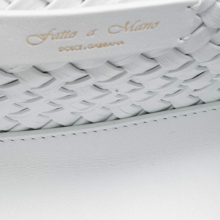 Pre Owned Dolce & Gabbana White Woven Leather Devotion Shoulder Bag