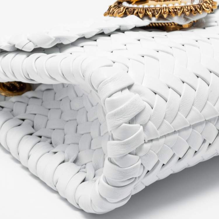 Pre Owned Dolce & Gabbana White Woven Leather Devotion Shoulder Bag