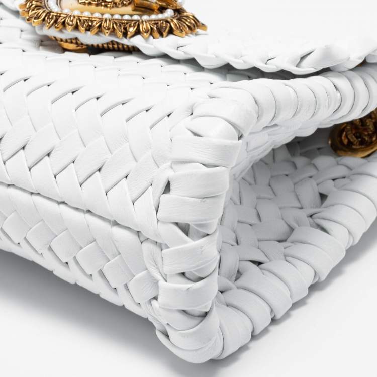 Pre Owned Dolce & Gabbana White Woven Leather Devotion Shoulder Bag