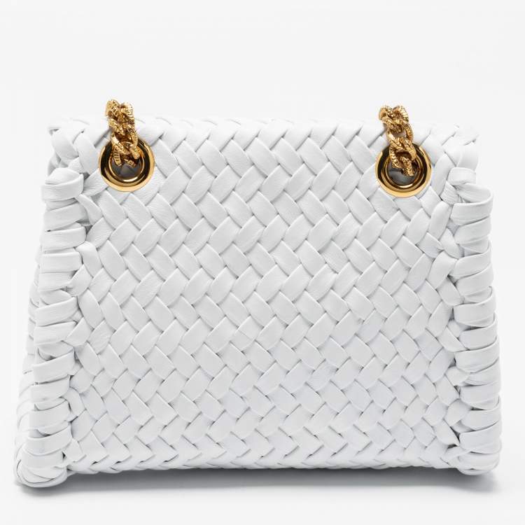 Pre Owned Dolce & Gabbana White Woven Leather Devotion Shoulder Bag