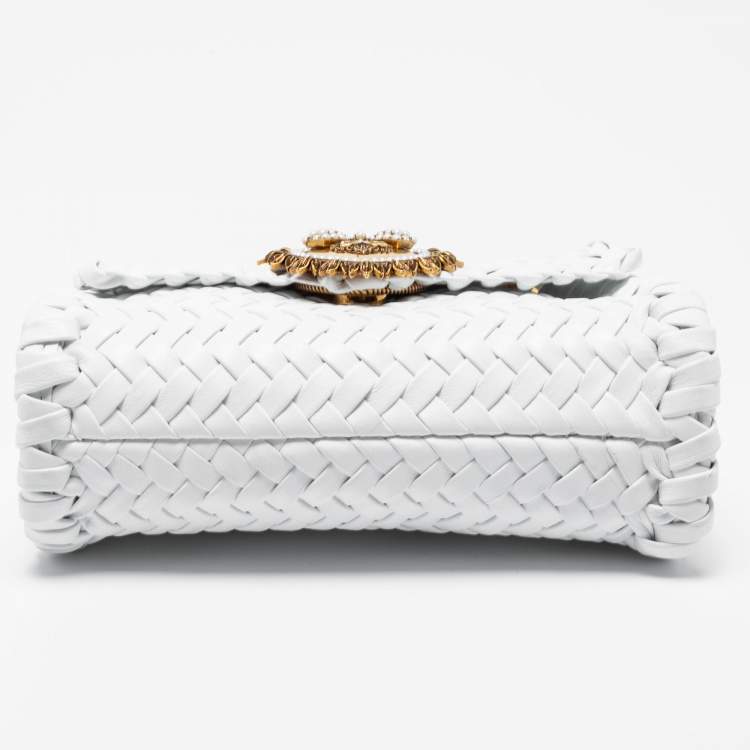 Pre Owned Dolce & Gabbana White Woven Leather Devotion Shoulder Bag