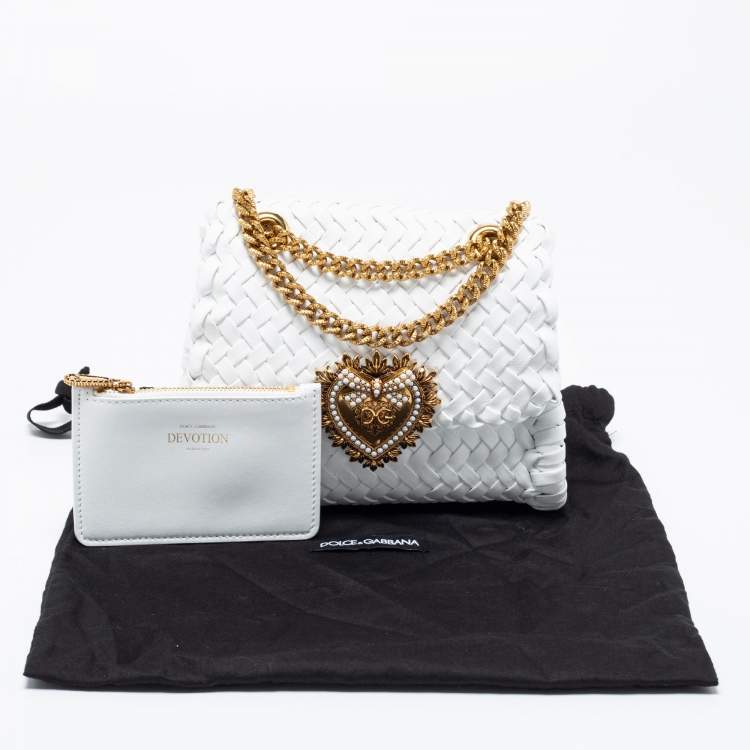 Pre Owned Dolce & Gabbana White Woven Leather Devotion Shoulder Bag