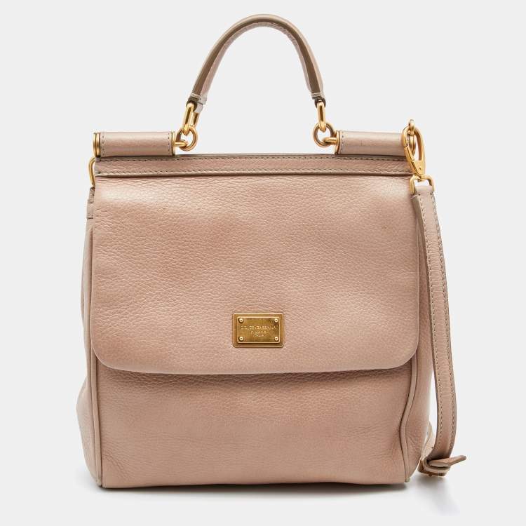 مملوكة مسبقًا Dolce & Gabbana Beige Leather Miss Sicily Top Handle Bag