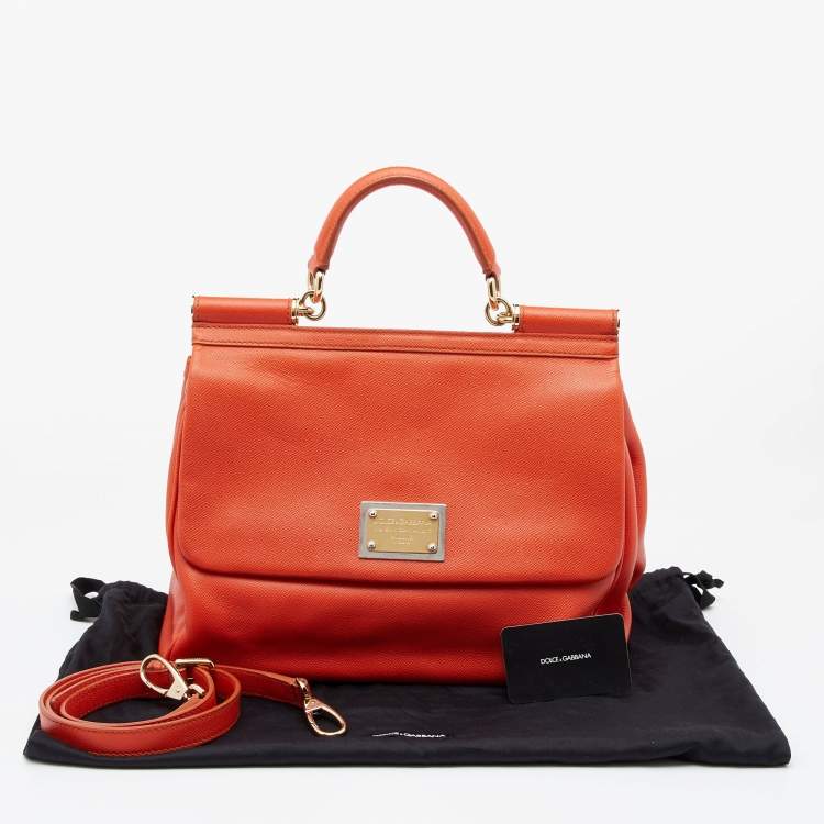 Pre Owned Dolce & Gabbana Orange Leather  Miss Sicily Top Handle Bag