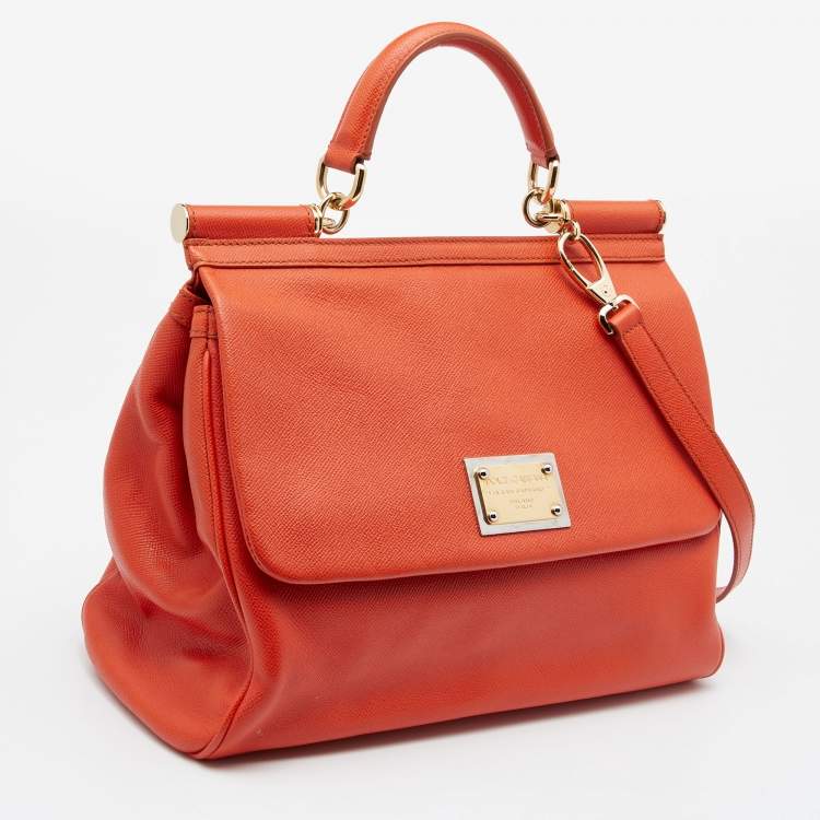 Pre Owned Dolce & Gabbana Orange Leather  Miss Sicily Top Handle Bag