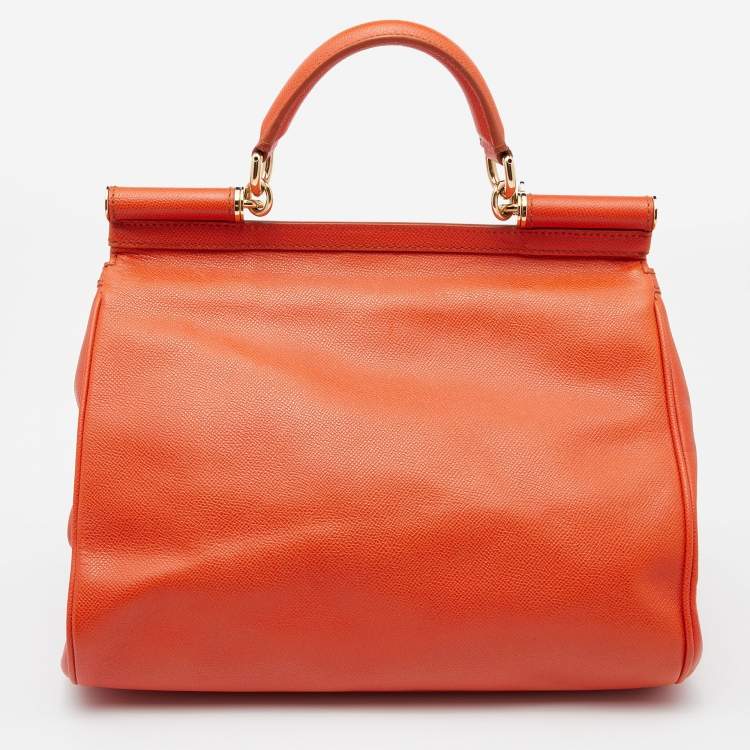 Pre Owned Dolce & Gabbana Orange Leather  Miss Sicily Top Handle Bag