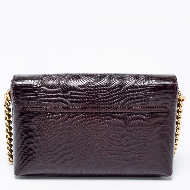 Pre Owned Dolce & Gabbana Burgundy Iguana Embossed Leather DG Millennials Shoulder Bag