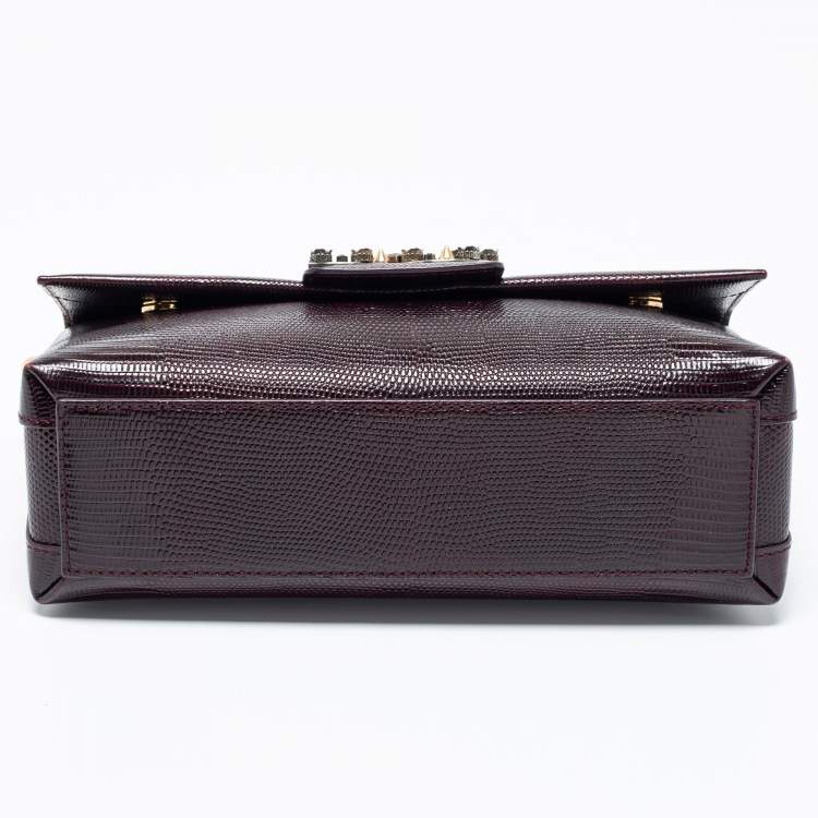 Pre Owned Dolce & Gabbana Burgundy Iguana Embossed Leather DG Millennials Shoulder Bag