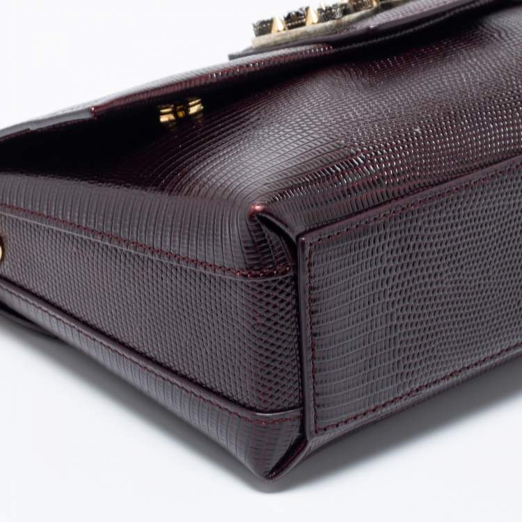 Pre Owned Dolce & Gabbana Burgundy Iguana Embossed Leather DG Millennials Shoulder Bag