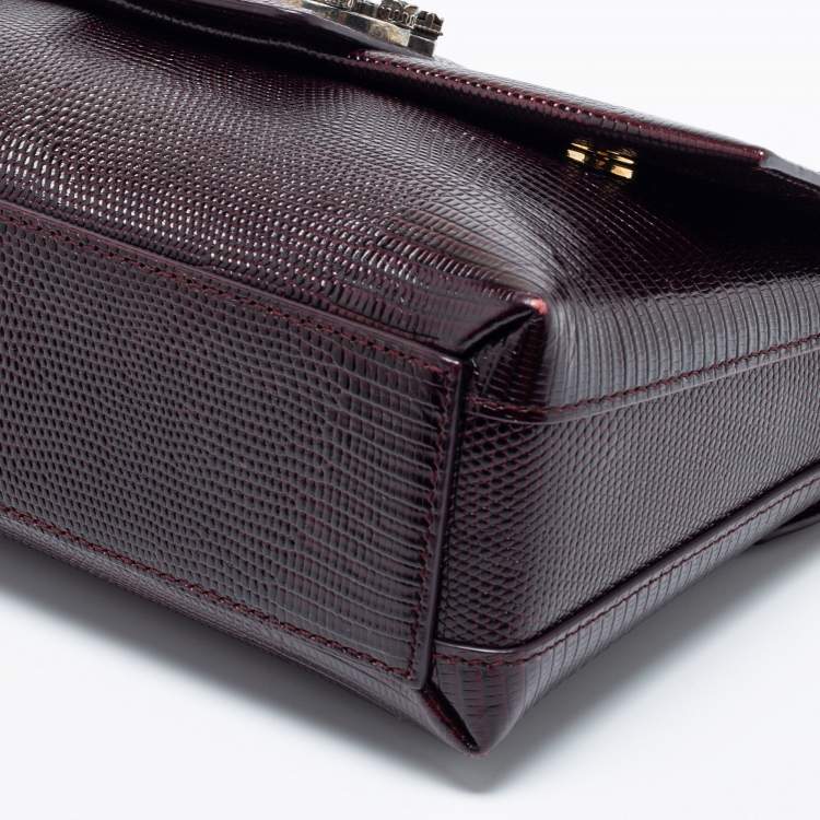 Pre Owned Dolce & Gabbana Burgundy Iguana Embossed Leather DG Millennials Shoulder Bag