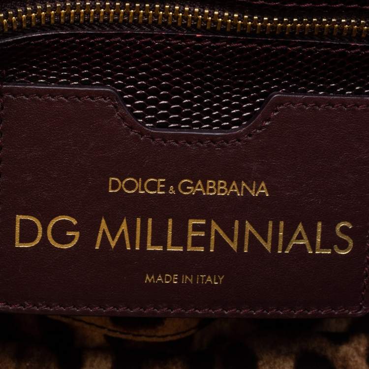 Pre Owned Dolce & Gabbana Burgundy Iguana Embossed Leather DG Millennials Shoulder Bag