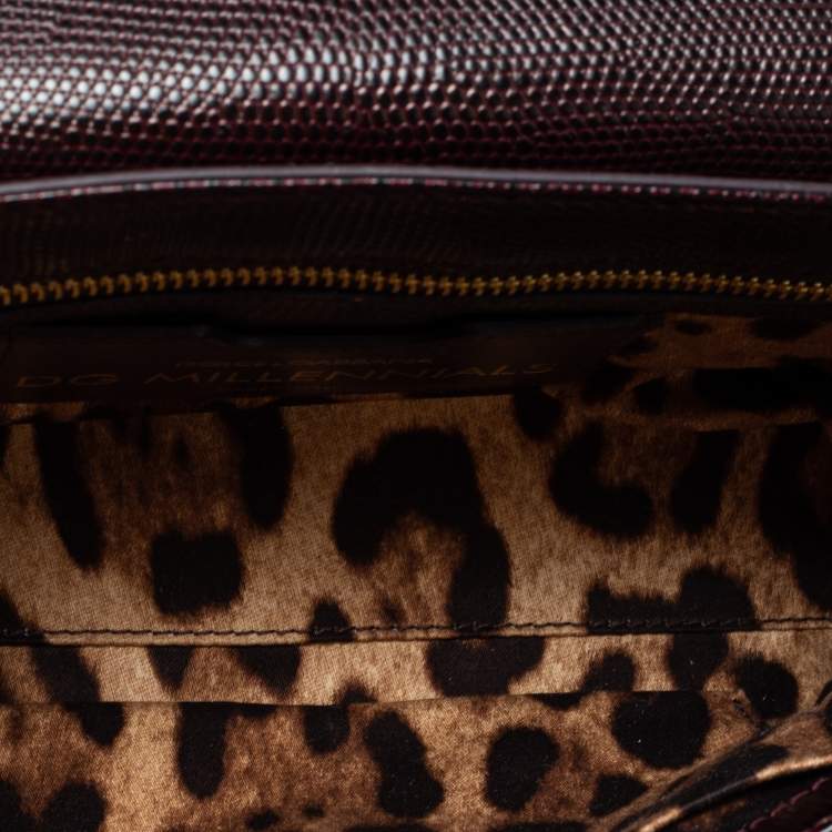 Pre Owned Dolce & Gabbana Burgundy Iguana Embossed Leather DG Millennials Shoulder Bag