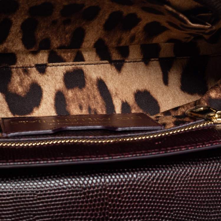 Pre Owned Dolce & Gabbana Burgundy Iguana Embossed Leather DG Millennials Shoulder Bag