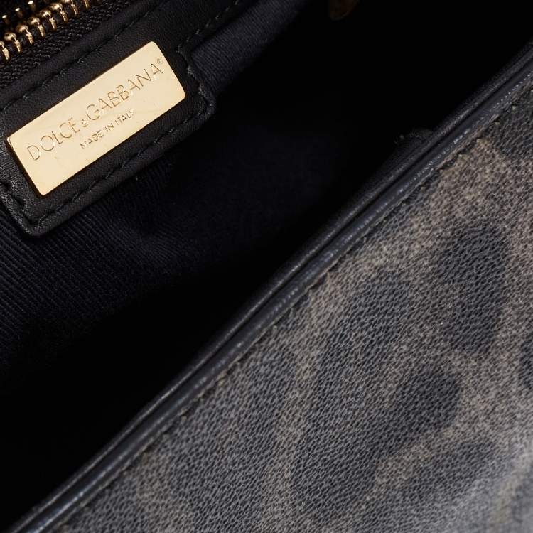 Pre Owned Dolce & Gabbana Black Leopard Print Coated Canvas and Leather Padlock Top Handle Bag