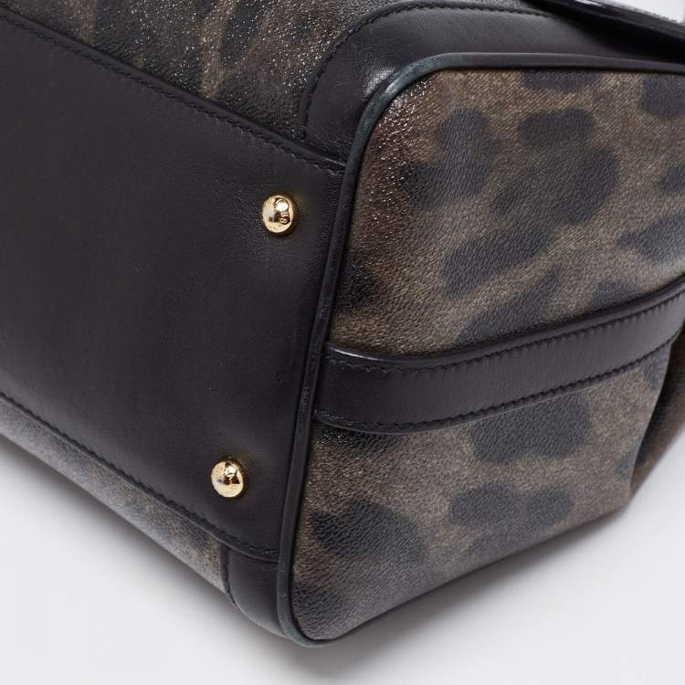 Pre Owned Dolce & Gabbana Black Leopard Print Coated Canvas and Leather Padlock Top Handle Bag