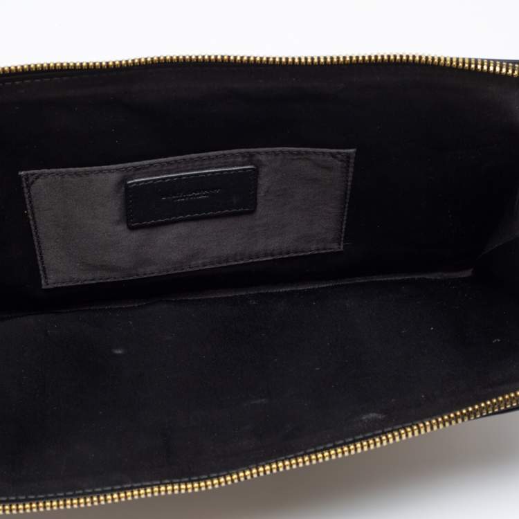 Pre Owned Dolce & Gabbana Brown/Black Leopard Print Patent Leather Oversized Clutch