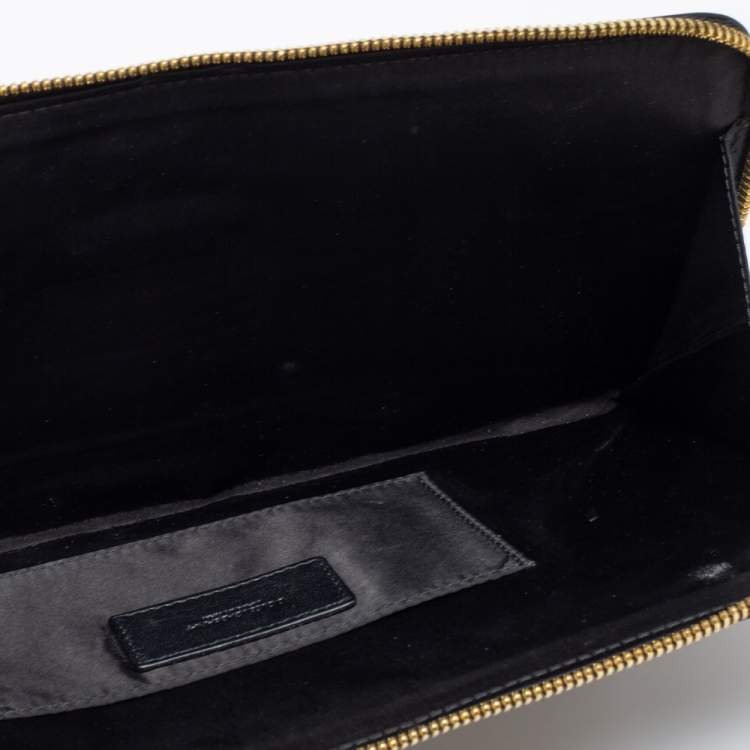 Pre Owned Dolce & Gabbana Brown/Black Leopard Print Patent Leather Oversized Clutch
