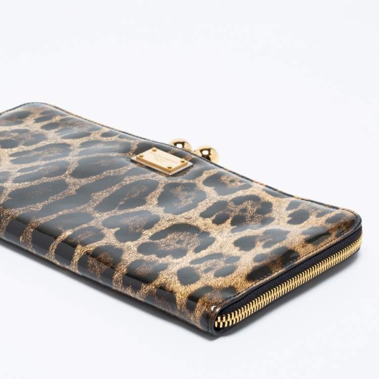 Pre Owned Dolce & Gabbana Brown/Black Leopard Print Patent Leather Oversized Clutch