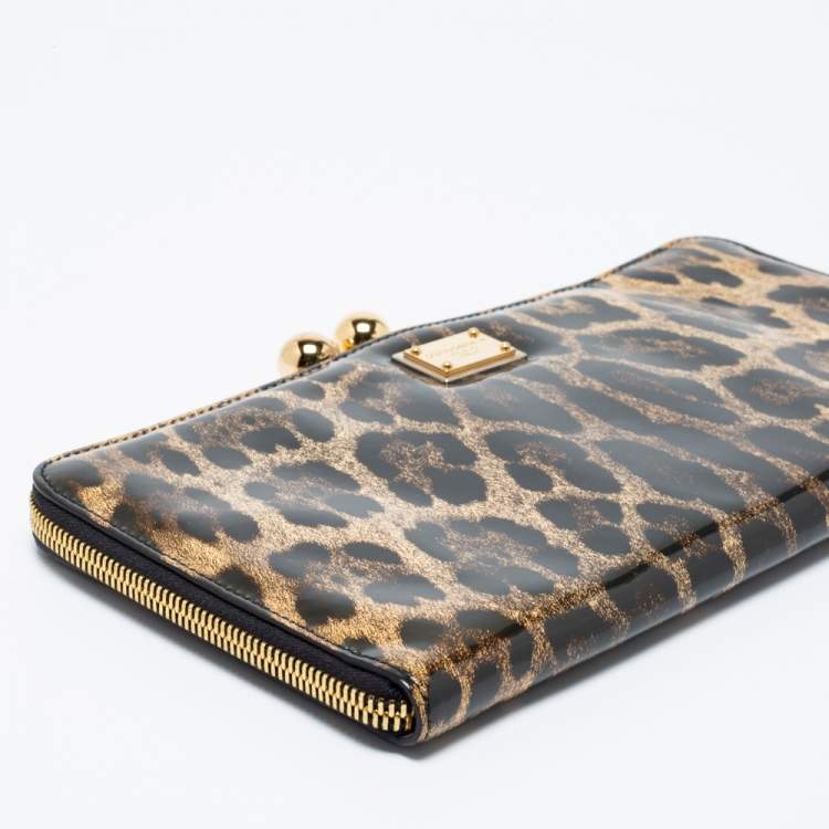 Pre Owned Dolce & Gabbana Brown/Black Leopard Print Patent Leather Oversized Clutch