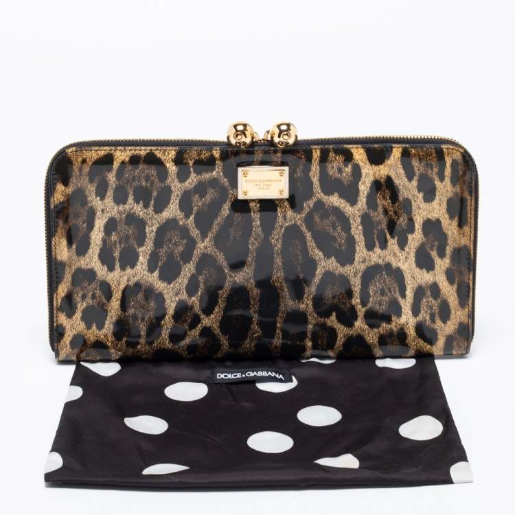 Pre Owned Dolce & Gabbana Brown/Black Leopard Print Patent Leather Oversized Clutch