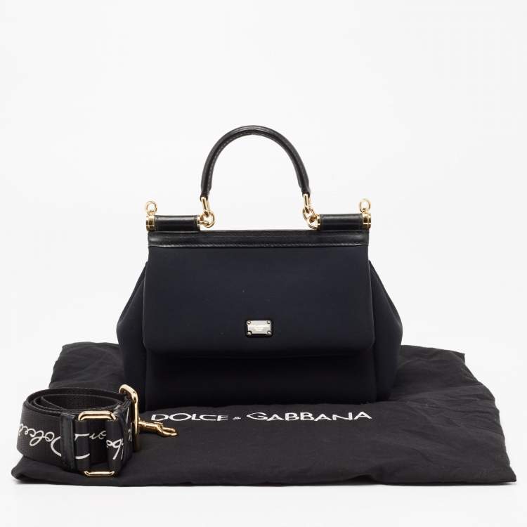 Pre Owned Dolce & Gabbana Black Satin Neoprene Heart Small Miss Sicily Top Handle Bag