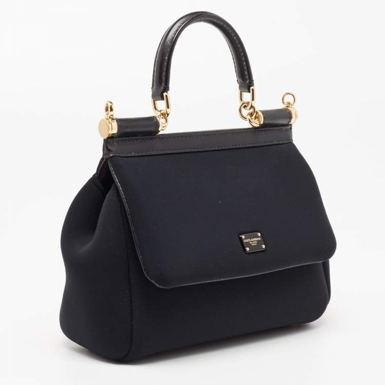 Pre Owned Dolce & Gabbana Black Satin Neoprene Heart Small Miss Sicily Top Handle Bag