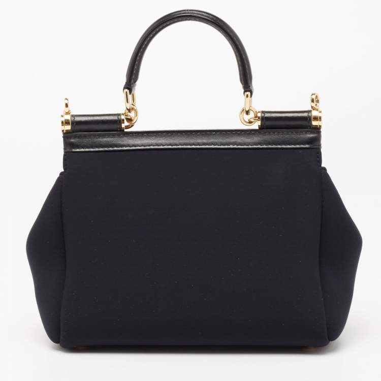 Pre Owned Dolce & Gabbana Black Satin Neoprene Heart Small Miss Sicily Top Handle Bag
