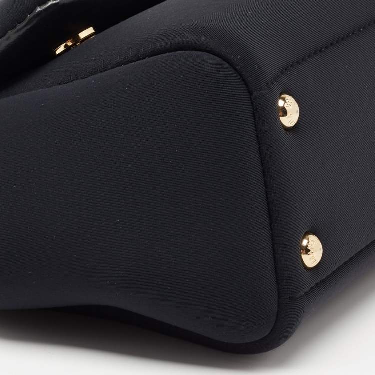 Pre Owned Dolce & Gabbana Black Satin Neoprene Heart Small Miss Sicily Top Handle Bag