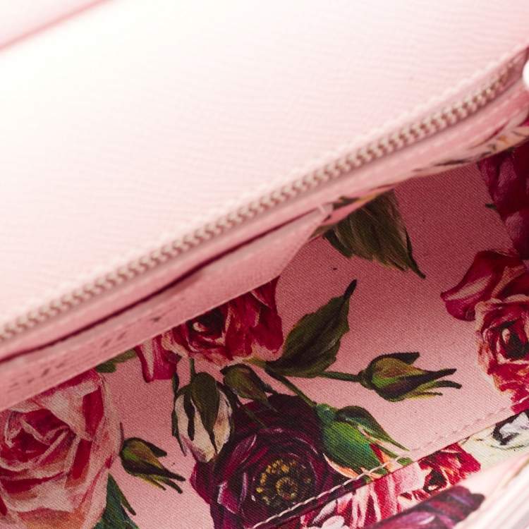 Pre Owned Dolce & Gabbana Pink Floral Print Leather Medium Miss Sicily Top Handle Bag