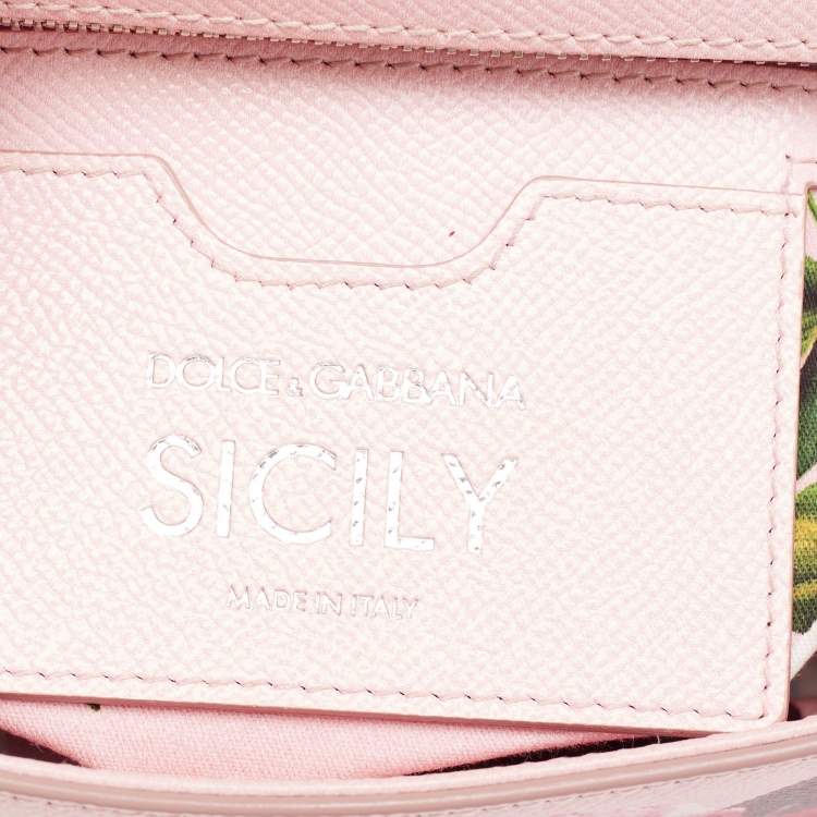 Pre Owned Dolce & Gabbana Pink Floral Print Leather Medium Miss Sicily Top Handle Bag