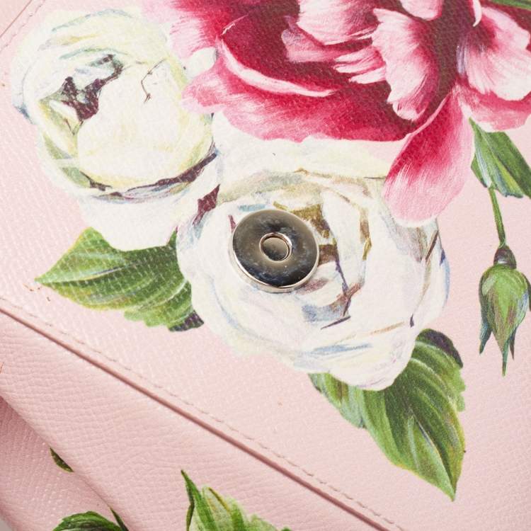 Pre Owned Dolce & Gabbana Pink Floral Print Leather Medium Miss Sicily Top Handle Bag
