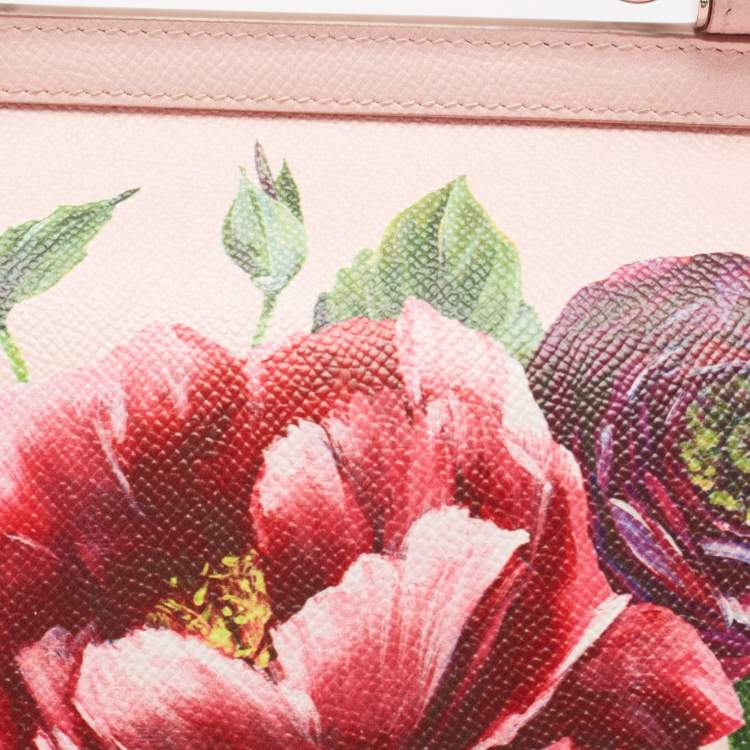 Pre Owned Dolce & Gabbana Pink Floral Print Leather Medium Miss Sicily Top Handle Bag
