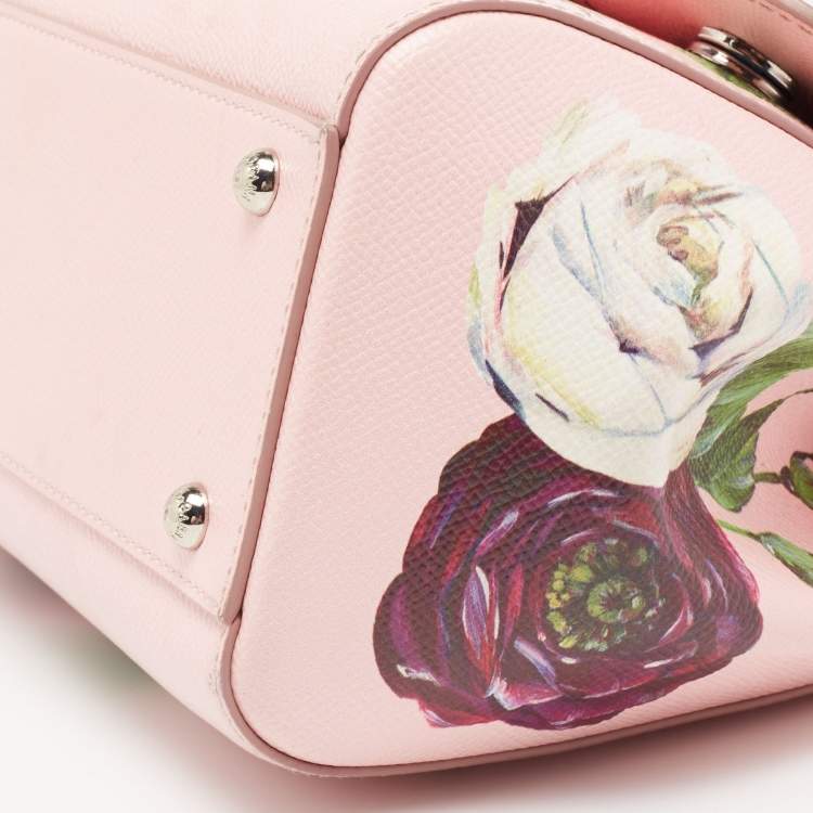 Pre Owned Dolce & Gabbana Pink Floral Print Leather Medium Miss Sicily Top Handle Bag